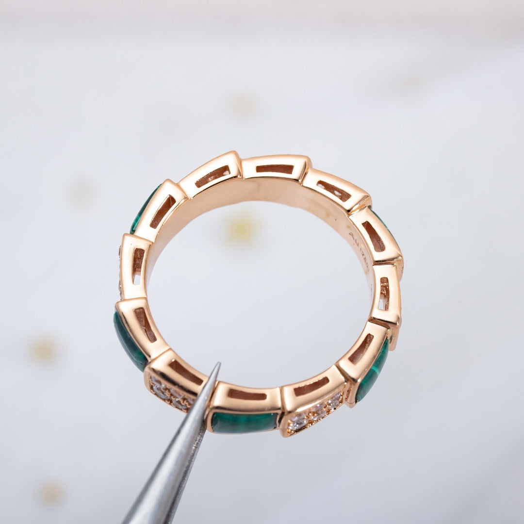 [Violet JW]SERPENTI RING PINK GOLD MALACHITE DIAMOND PAVED 4MM