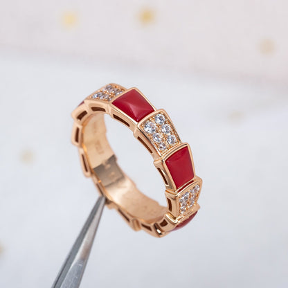 [Violet JW]SERPENTI RING PINK GOLD CARNELIAN DIAMOND PAVED 4MM