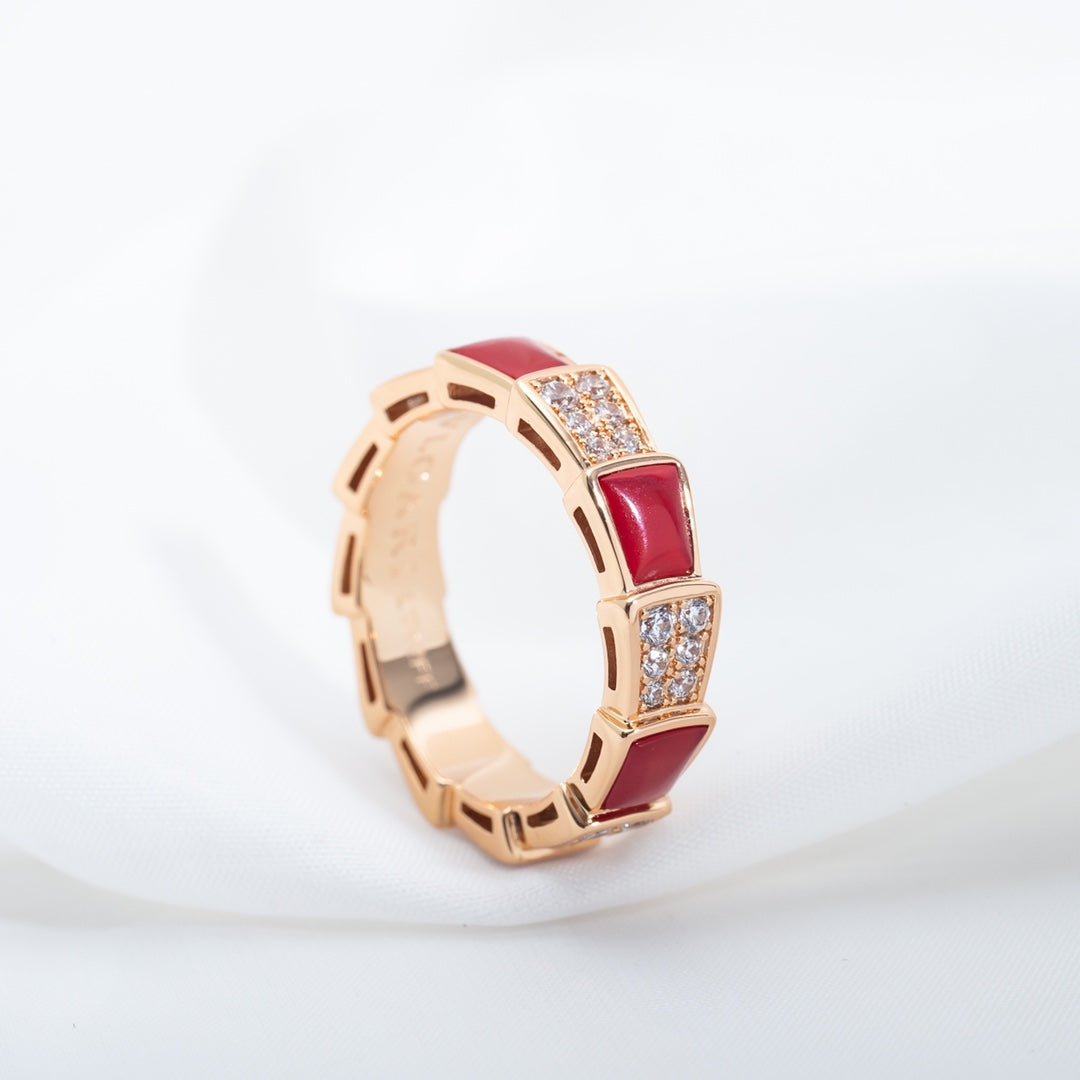 [Violet JW]SERPENTI RING PINK GOLD CARNELIAN DIAMOND PAVED 4MM