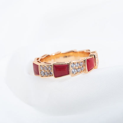 [Violet JW]SERPENTI RING PINK GOLD CARNELIAN DIAMOND PAVED 4MM