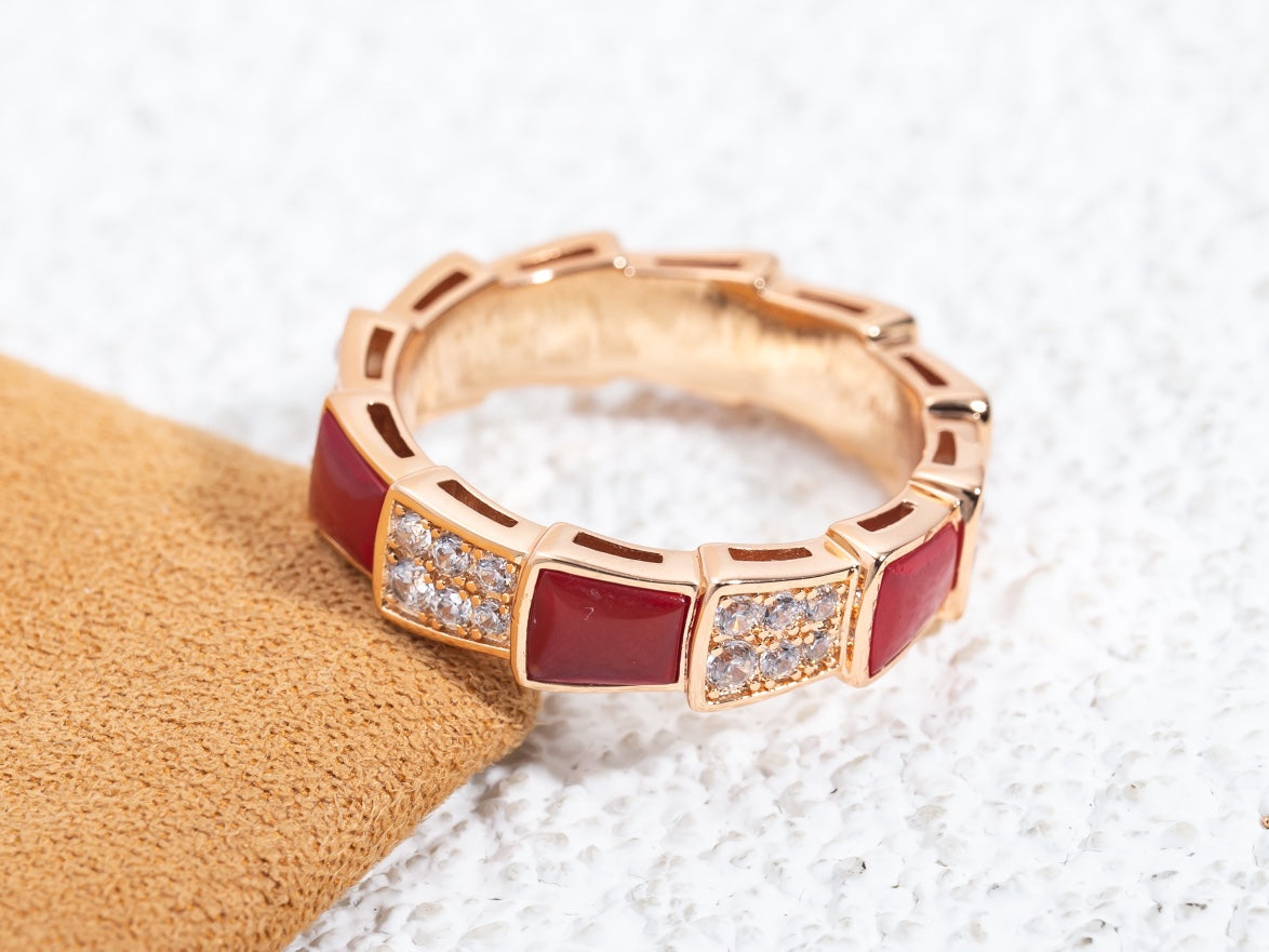 [Violet JW]SERPENTI RING PINK GOLD CARNELIAN DIAMOND PAVED 4MM