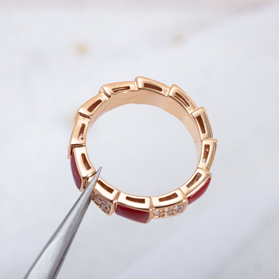 [Violet JW]SERPENTI RING PINK GOLD CARNELIAN DIAMOND PAVED 4MM