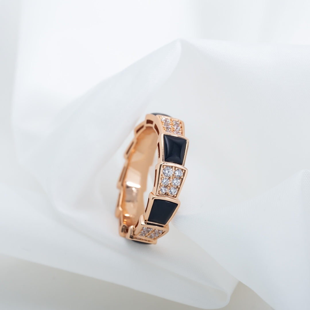 [Violet JW]SERPENTI RING PINK GOLD BLACK MOP DIAMOND PAVED 4MM