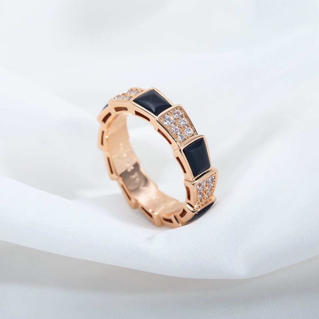 [Violet JW]SERPENTI RING PINK GOLD BLACK MOP DIAMOND PAVED 4MM