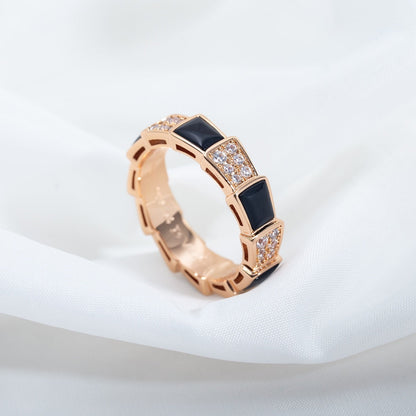 [Violet JW]SERPENTI RING PINK GOLD BLACK MOP DIAMOND PAVED 4MM