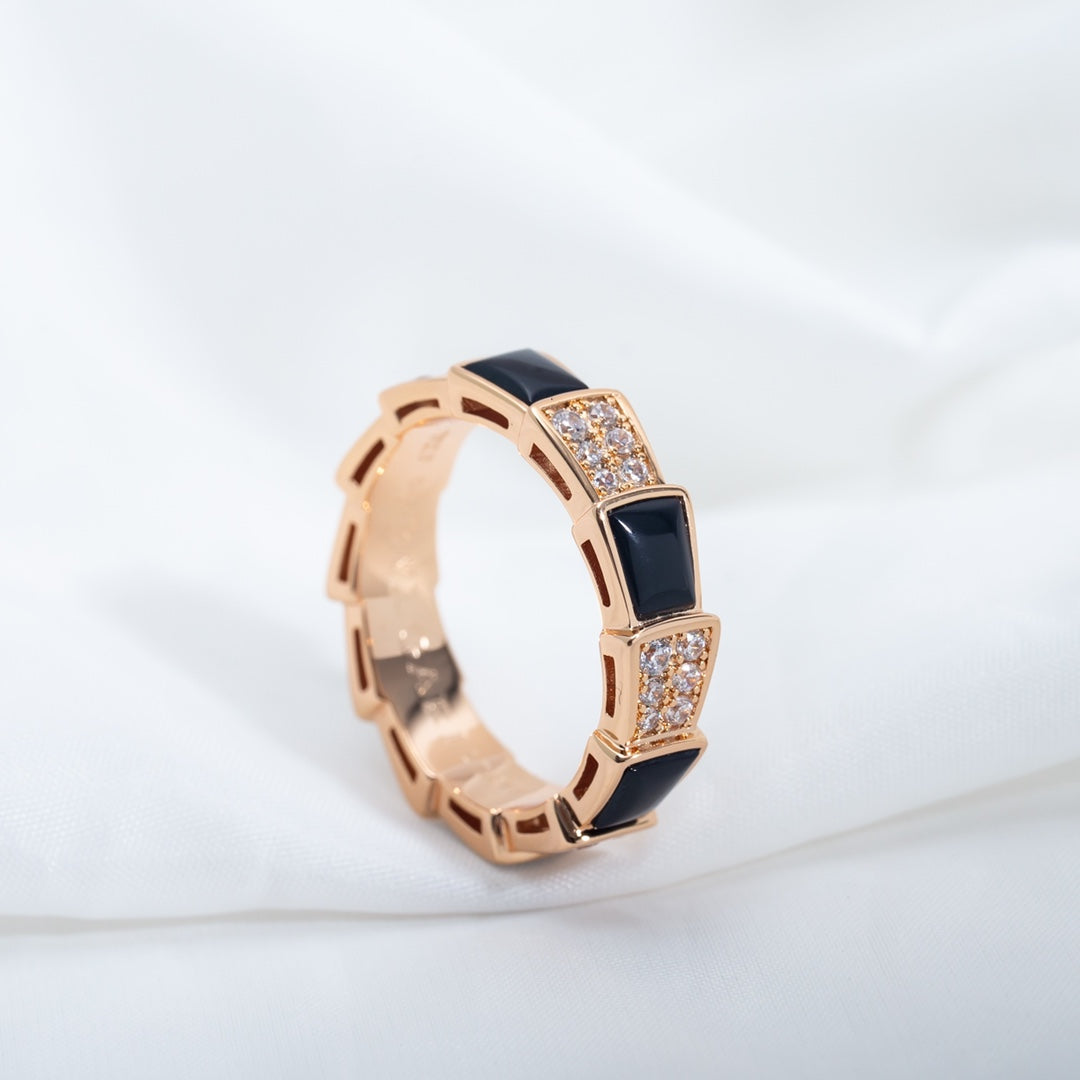 [Violet JW]SERPENTI RING PINK GOLD BLACK MOP DIAMOND PAVED 4MM