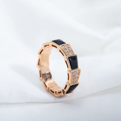 [Violet JW]SERPENTI RING PINK GOLD BLACK MOP DIAMOND PAVED 4MM