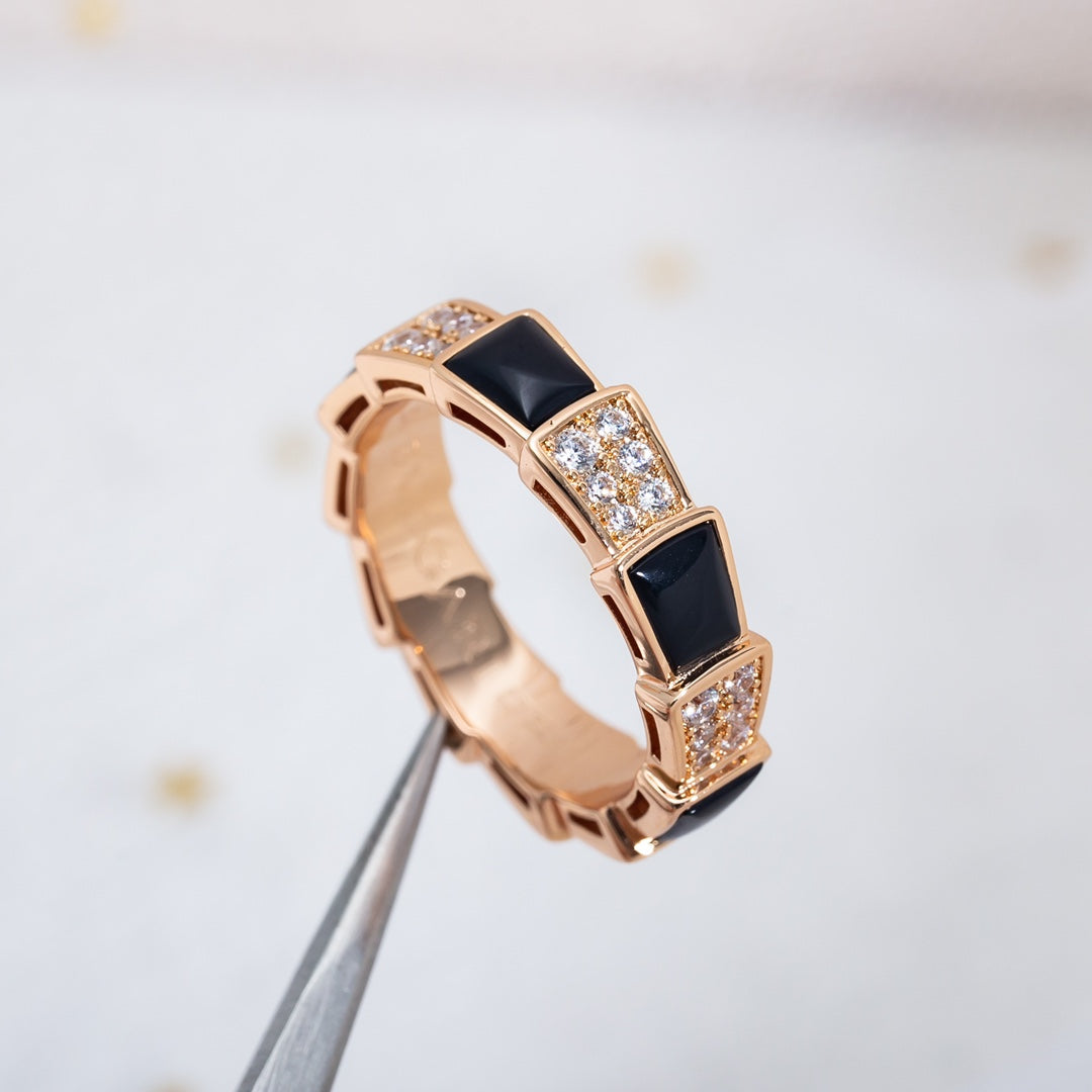 [Violet JW]SERPENTI RING PINK GOLD BLACK MOP DIAMOND PAVED 4MM