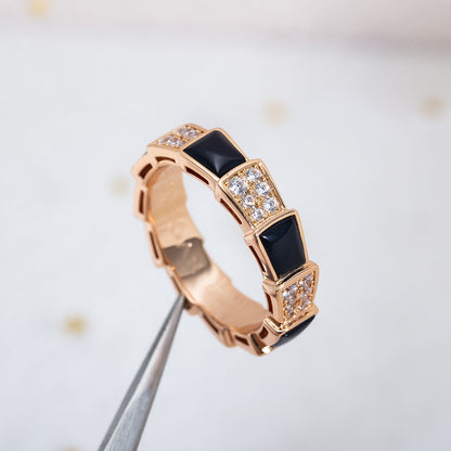 [Violet JW]SERPENTI RING PINK GOLD BLACK MOP DIAMOND PAVED 4MM