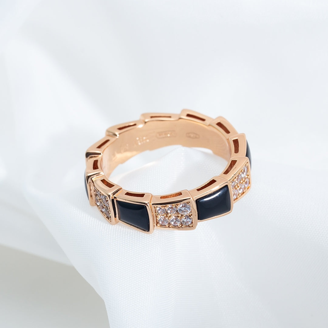 [Violet JW]SERPENTI RING PINK GOLD BLACK MOP DIAMOND PAVED 4MM