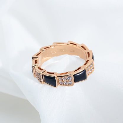 [Violet JW]SERPENTI RING PINK GOLD BLACK MOP DIAMOND PAVED 4MM