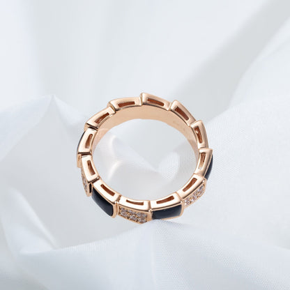 [Violet JW]SERPENTI RING PINK GOLD BLACK MOP DIAMOND PAVED 4MM