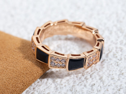 [Violet JW]SERPENTI RING PINK GOLD BLACK MOP DIAMOND PAVED 4MM