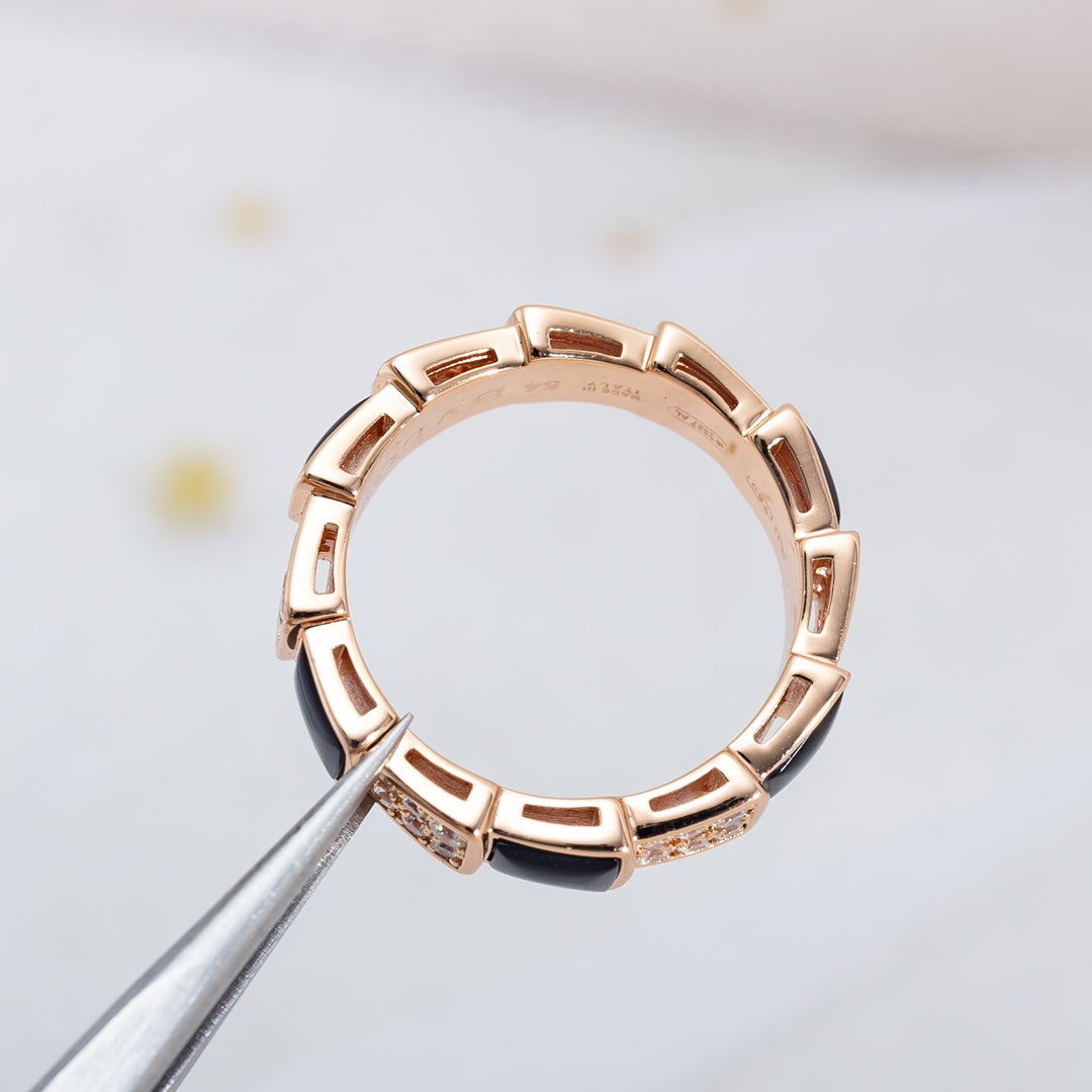 [Violet JW]SERPENTI RING PINK GOLD BLACK MOP DIAMOND PAVED 4MM