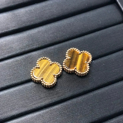 [Violet JW]CLOVER MEDIUM 1 MOTIFS TIGER EYE EARRINGS