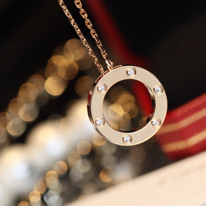 [Violet JW]LOVE NECKLACE 16MM 6 DIAMONDS PINK GOLD