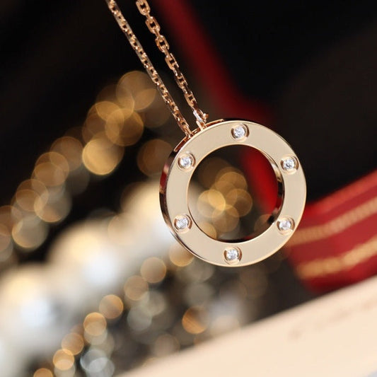 [Violet JW]LOVE NECKLACE 16MM 6 DIAMONDS PINK GOLD