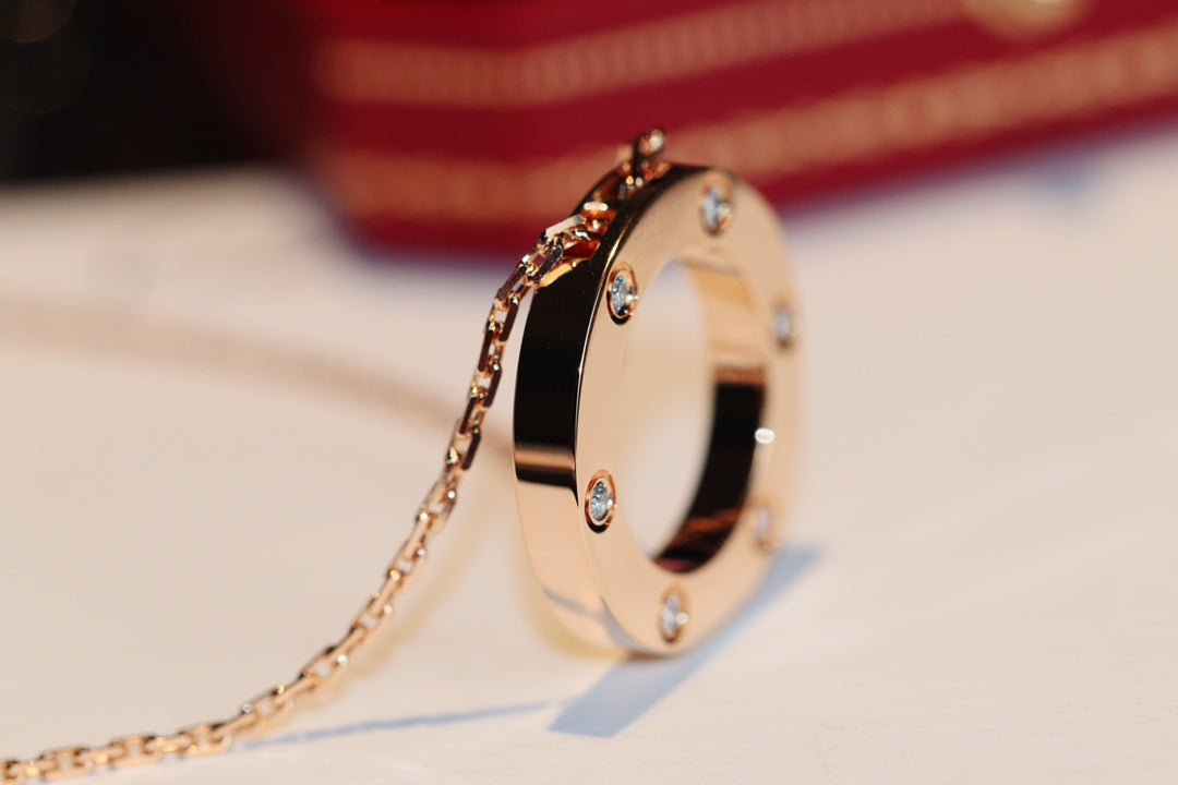 [Violet JW]LOVE NECKLACE 16MM 6 DIAMONDS PINK GOLD