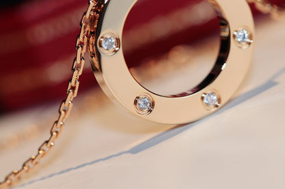 [Violet JW]LOVE NECKLACE 16MM 6 DIAMONDS PINK GOLD