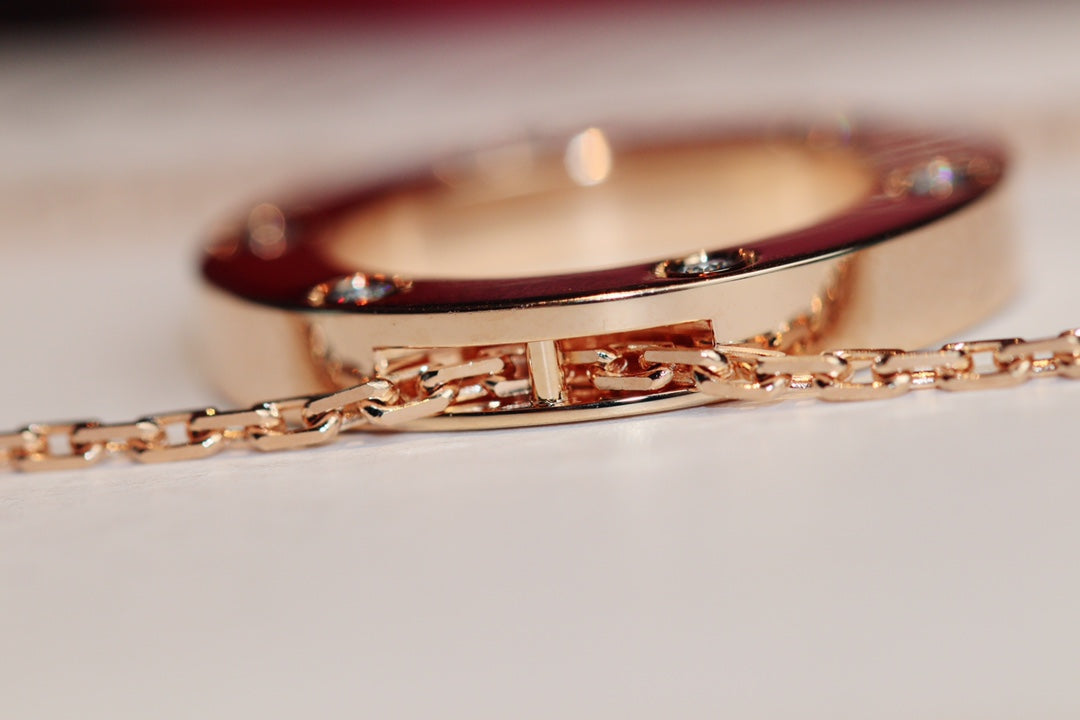 [Violet JW]LOVE NECKLACE 16MM 6 DIAMONDS PINK GOLD