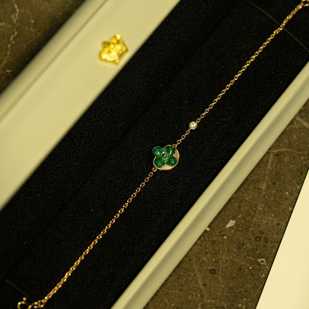 [Violet JW]SUN MALACHITE 1 DIAMOND PINK GOLD BRACELET