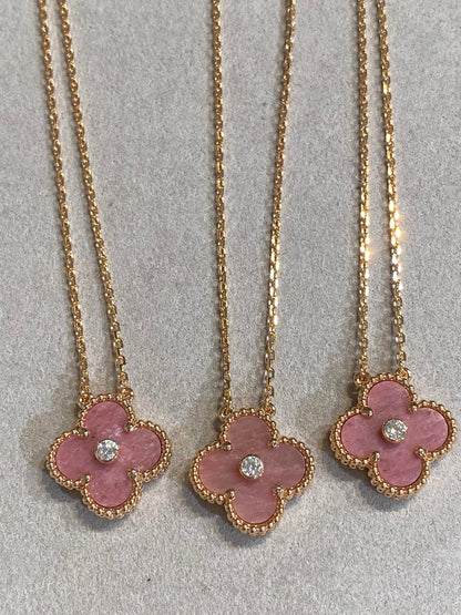 [Violet JW]CLOVER 15MM DIAMOND RHODONITE NECKLACE
