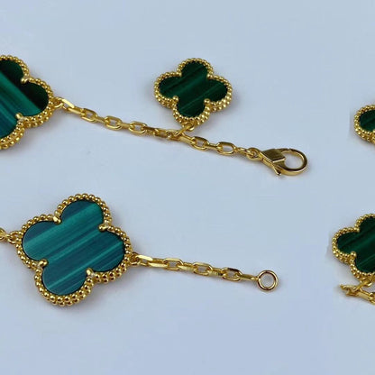 [Violet JW]MAGIC CLOVER MALACHITE GOLD BRACELET 5 MOTIFS