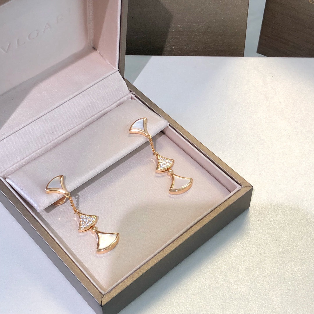 [Violet JW]DREAM EARRINGS 3 MOTIFS DIAMOND MOP PINK GOLD