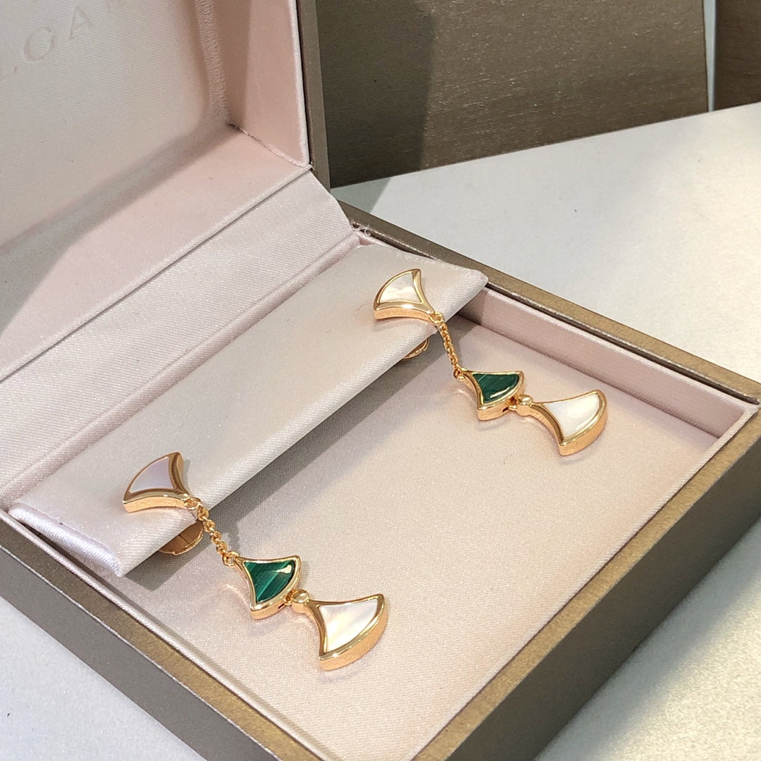 [Violet JW]DREAM EARRINGS 3 MOTIFS MALACHITE MOP PINK GOLD