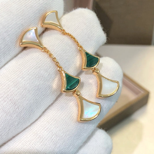 [Violet JW]DREAM EARRINGS 3 MOTIFS MALACHITE MOP PINK GOLD