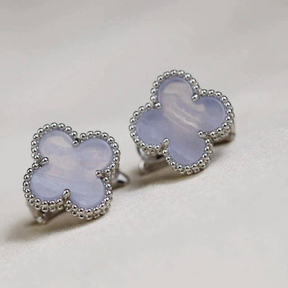 [Violet JW]CLOVER MEDIUM 1 MOTIFS  WHITE MOP EARRINGS SILVER