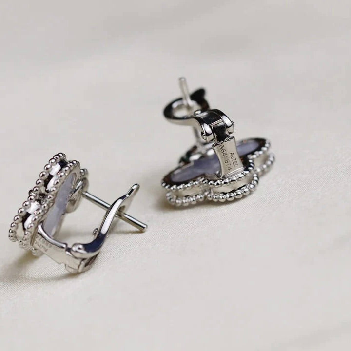 [Violet JW]CLOVER MEDIUM 1 MOTIFS  WHITE MOP EARRINGS SILVER