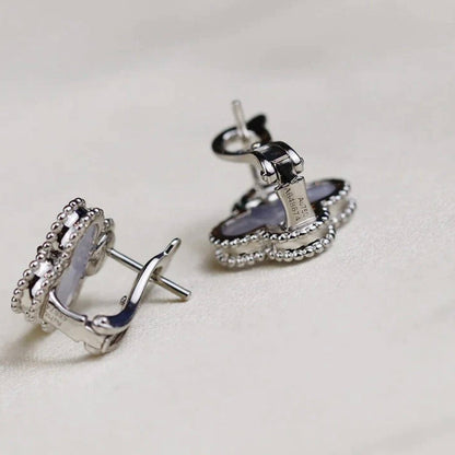 [Violet JW]CLOVER MEDIUM 1 MOTIFS  WHITE MOP EARRINGS SILVER
