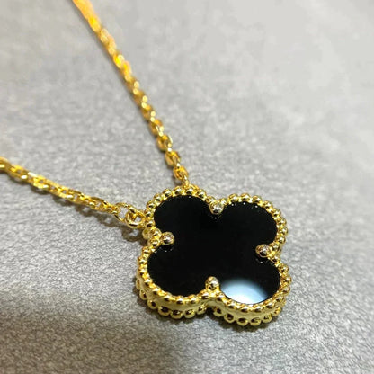 [Violet JW]CLOVER 15MM BLACK ONYX SINGLE FLOWER NECKLACE