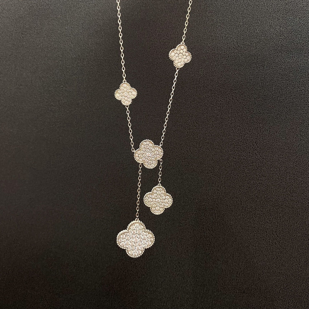 [Violet JW]CLOVER 5 MOTIFS SILVER DIAMONDS NECKLACE