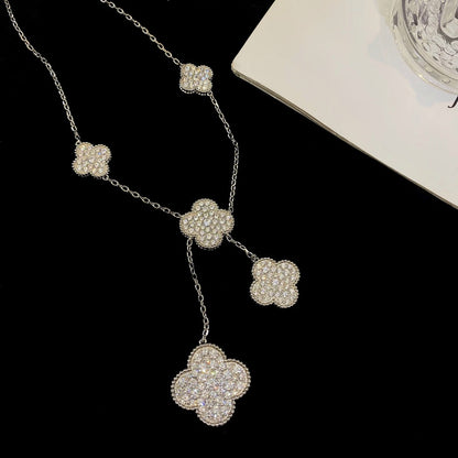 [Violet JW]CLOVER 5 MOTIFS SILVER DIAMONDS NECKLACE