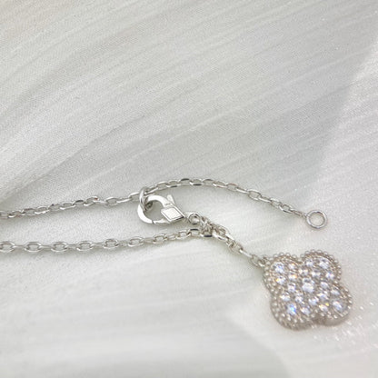 [Violet JW]CLOVER 5 MOTIFS SILVER DIAMONDS NECKLACE