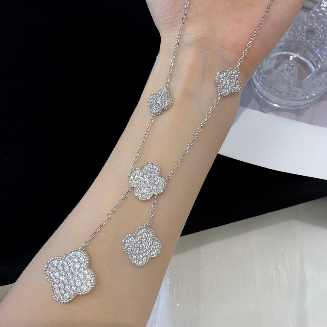 [Violet JW]CLOVER 5 MOTIFS SILVER DIAMONDS NECKLACE