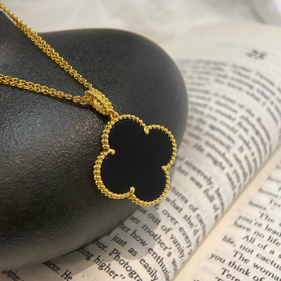 [Violet JW]CLOVER 25MM NECKLACE GOLD ONYX