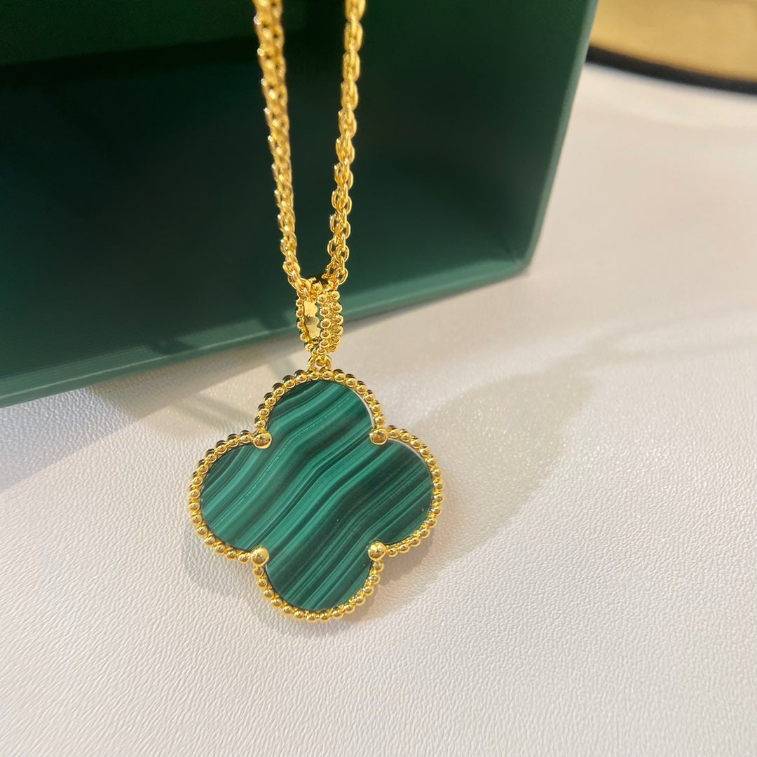 [Violet JW]CLOVER 25MM MALACHITE GOLD NECKLACE