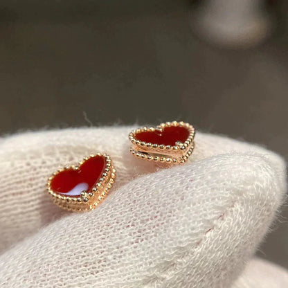 [Violet JW]HEART CARNELIAN STUD EARRINGS