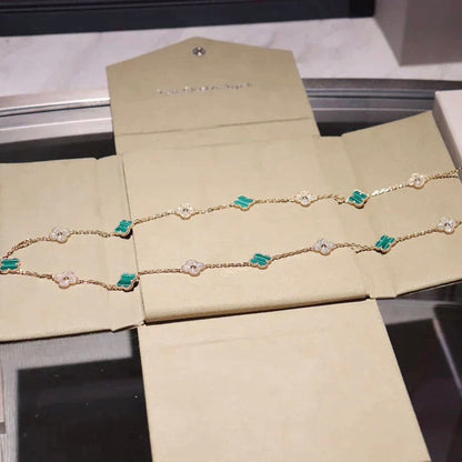 [Violet JW]CLOVER 20 MOTIFS MALACHITE DIAMOND NECKLACE