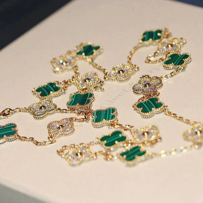 [Violet JW]CLOVER 20 MOTIFS MALACHITE DIAMOND NECKLACE