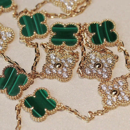 [Violet JW]CLOVER 20 MOTIFS MALACHITE DIAMOND NECKLACE