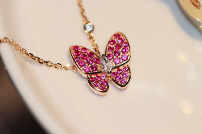 [Violet JW]BUTTERFLY RED DIAMOND ROSE GOLD NECKLACE