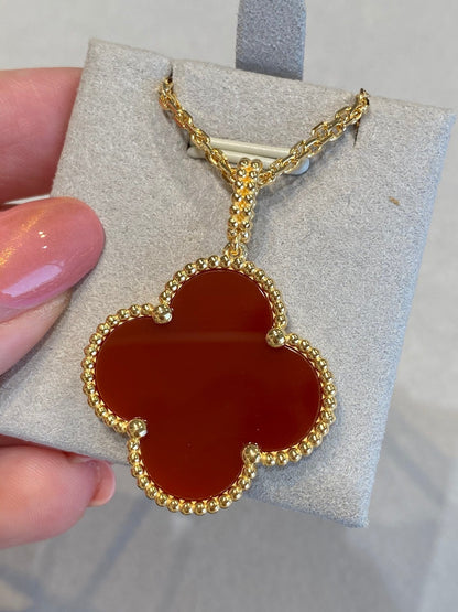 [Violet JW]CLOVER 25MM NECKLACE GOLD CARNELIAN