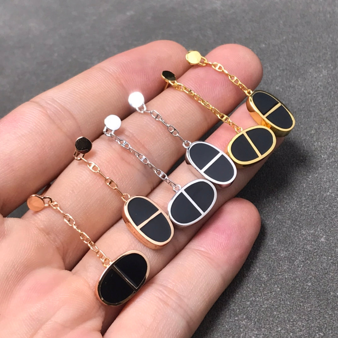 [Violet JW]CHAINE VERSO BLACK CERAMIC SILVER EARRINGS