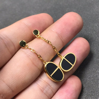 [Violet JW]CHAINE VERSO BLACK CERAMIC SILVER EARRINGS