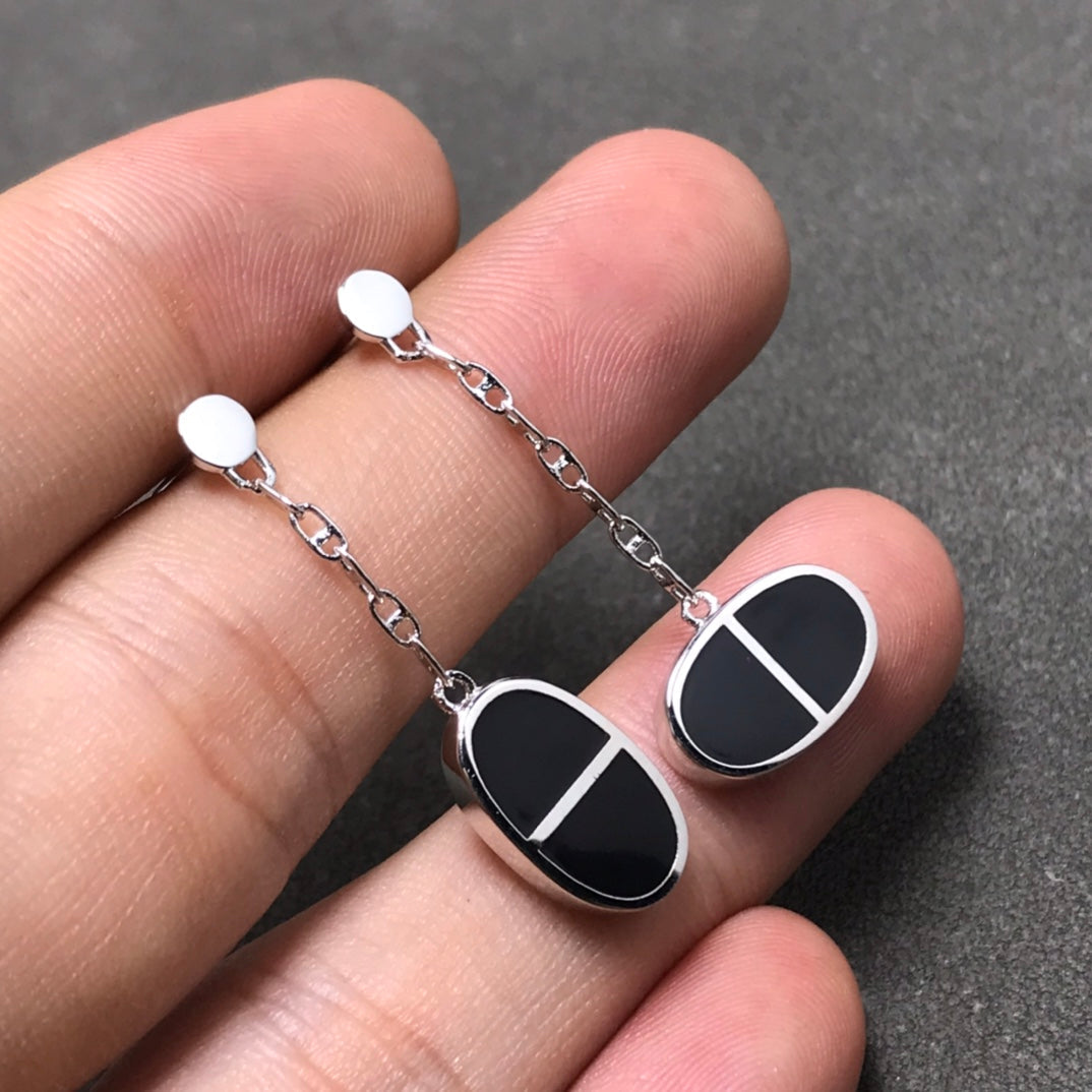 [Violet JW]CHAINE VERSO BLACK CERAMIC SILVER EARRINGS