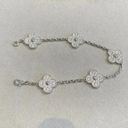 [Violet JW]CLOVER 5 MOTIFS  DIAMOND BRACELET SILVER